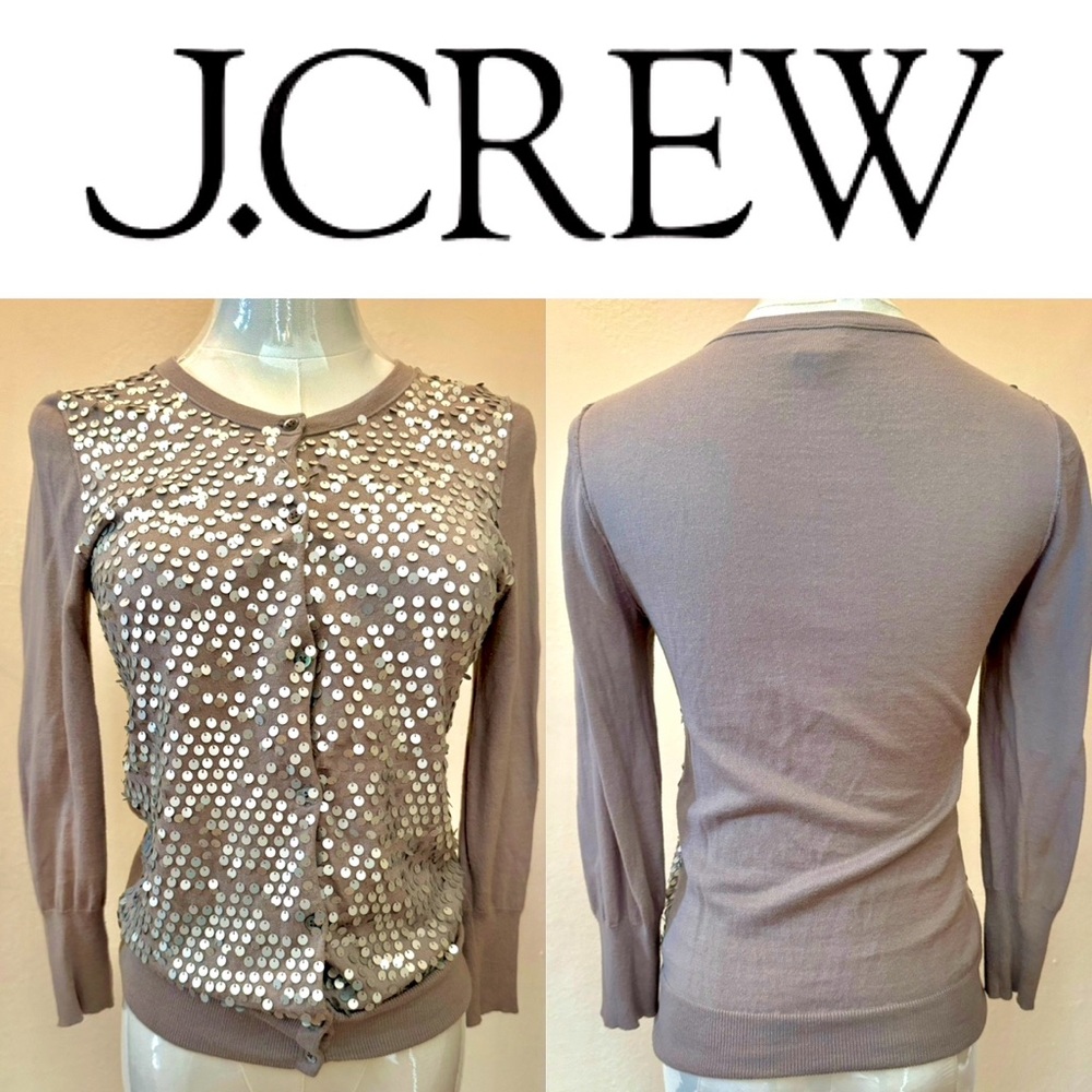 J.Crew Gray Cardigan with Silver Sequin Front, Size XS